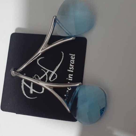 E & L STERLING ISRAEL EARRINGS BLUE TOPAZ - Picture 2 of 2